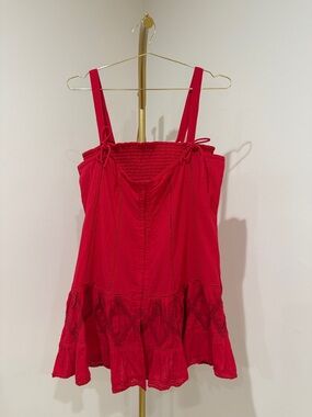 Free People Intimately Bright Bodysuit Red Smocked Mini Sundress